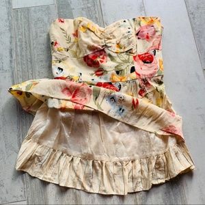 Nanette Lepore Silk Floral Strapless Peplum Top